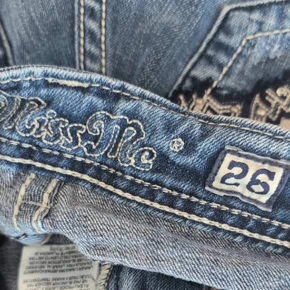 Miss Me Short Embellished Blue Denim Shorts 26 - Picture 4 of 5